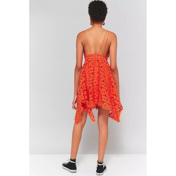 Free People Just Like Honey Lace Orange Handkerchief Hem Dress Sz 6 Summer Boho - Picture 3 of 5